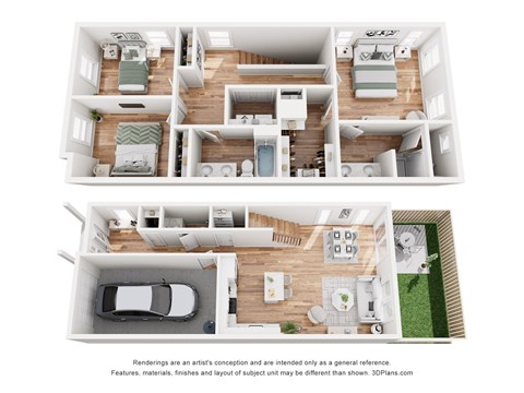 Floor plan for 3 beds, 2.5 baths, 1500 sqft